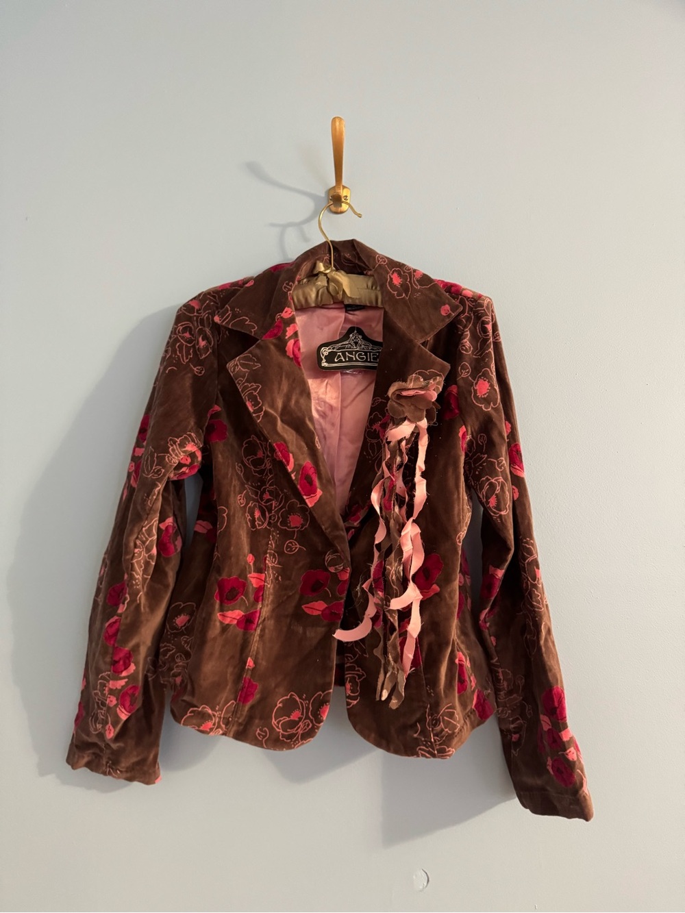 NWT brown and pink 100% cotton angie blazer top size L